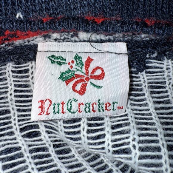 Vintage 80’s Nutcracker Ugly Christmas Sweater Navy Red Snowmen Granny Core XL - Picture 7 of 9